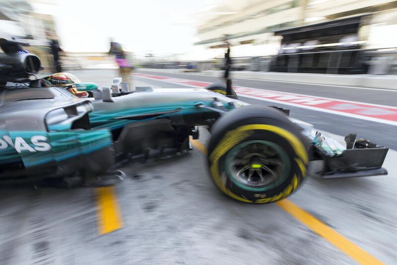 Abu Dhabi, United Arab Emirates, November 24, 2017:    Lewis HamiltonÊof Great Britain and Mercedes GP during practise for the Abu Dhabi Formula One Grand Prix at Yas Marina Circuit in Abu Dhabi on November 24, 2017. Christopher Pike / The National

Reporter: Graham Caygill
Section: Sport