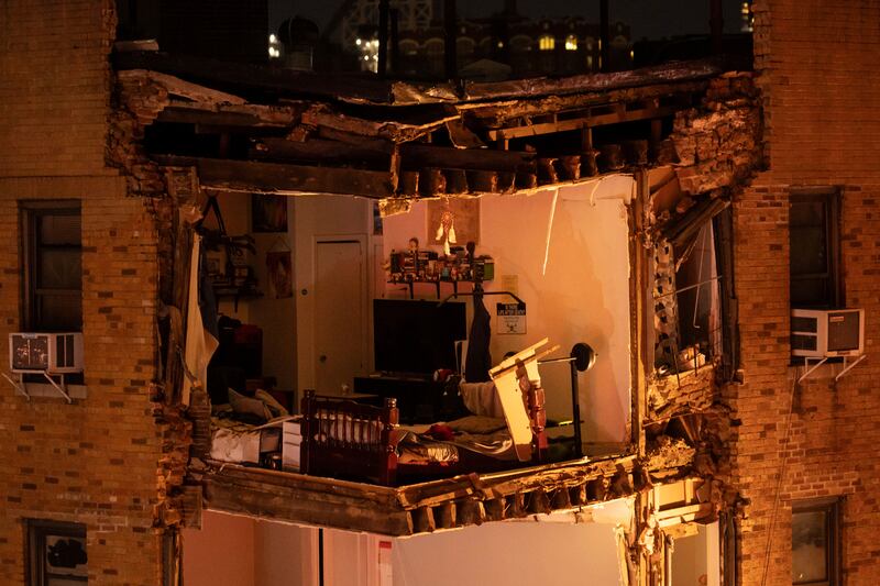 An apartment is left exposed where a corner of the residential building collapsed in the Bronx, New York.  AP Photo 
