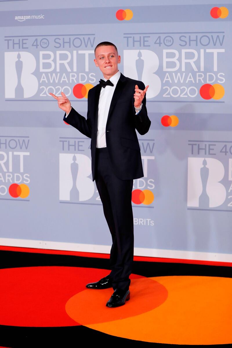 Aitch arrives at the Brit Awards 2020 at The O2 Arena on Tuesday, February 18, 2020 in London, England. AFP