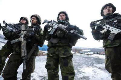 Swedish soldiers take part in a military exercise called 'Cold Response 2022', gathering about 30,000 troops from Nato member countries, plus Finland and Sweden, in Norway. Reuters