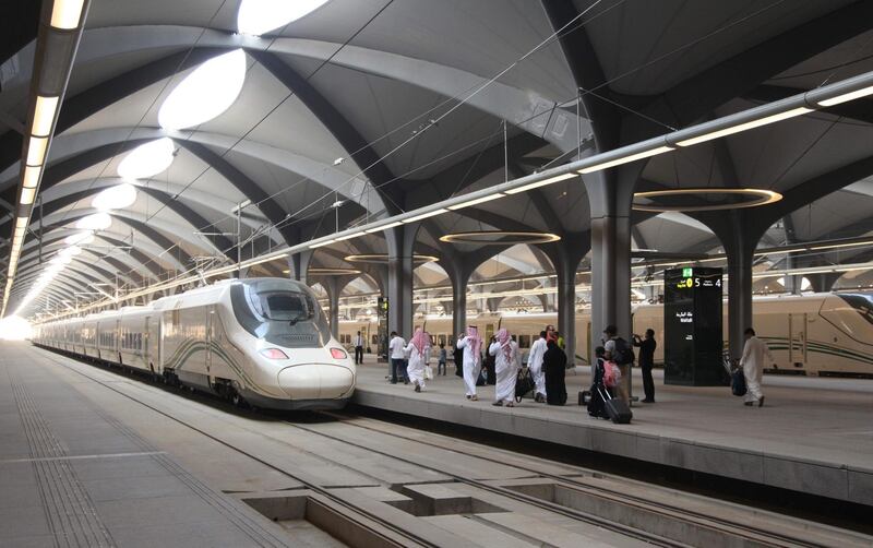 Saudi passengers on the platform at Makkah train station. AFP