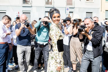 Halima Aden seen outside the Etro show during Milan Fashion Week Spring/Summer 2020 on September 20, 2019 in Milan, Italy. (Photo by Mairo Cinquetti/NurPhoto via Getty Images)