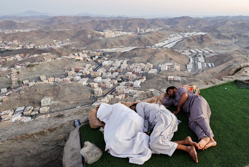 Pilgrims relax on Mount Al Noor in Makkah. Reuters
