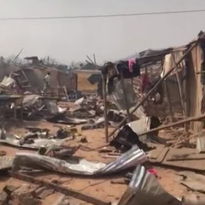 Damaged homes in the town of Apiate, Ghana, after a lorry carrying explosives met with an accident. Photo: Screenshot from video