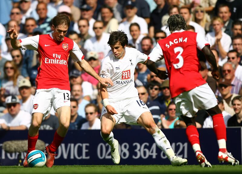 Gareth Bale in action for Tottenham against Arsenal during the Premier League match at White Hart Lane in September 2007. Getty