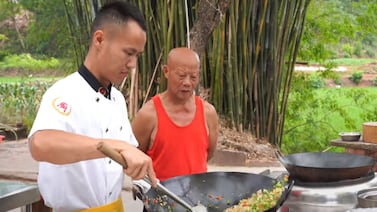 Chinese chef Wang Gang cooking the egg fried rice recipe that courted controversy in November. Facebook