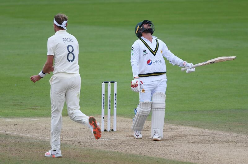 England's Stuart Broad celebrates taking the wicket of Pakistan's Yasir Shah. Reuters