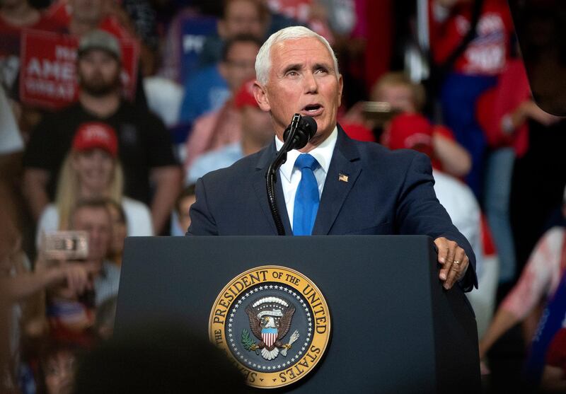US Vice President Mike Pence speaks during the US President Donald Trump's 2020 re-election bid announcement in Orlando, Florida.  EPA