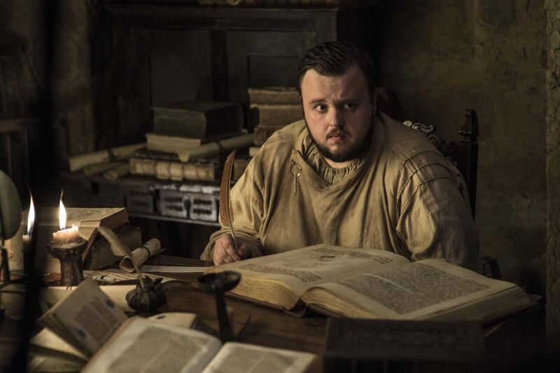 This image provided by HBO shows John Bradley as Samwell Tarly in HBO's "Game of Thrones." Samwell Tarly knows more than the maesters of the Citadel. Littlefinger knows more than Arya. And Bran knows more than anyone in â€œGame of Thrones.â€ The imbalance in knowledge can be a dangerous thing. Economists call it "asymmetric information," when one party in a transaction knows more than the other and can exploit the advantage. It can be bad for economies. And itâ€™s certainly bad for the people of Westeros as the threat of Whitewalkers drew closer in the seventh seasonâ€™s fifth episode, Eastwatch. (Helen Sloan/Courtesy of HBO via AP)