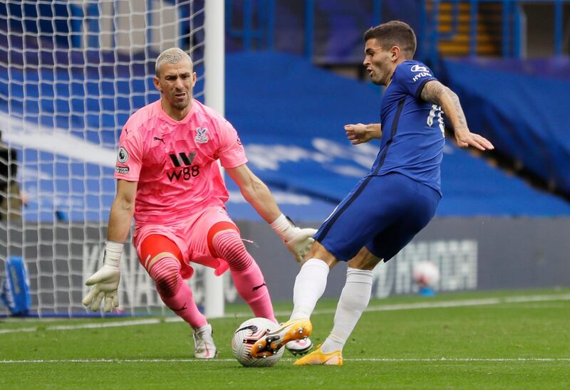 Chelsea substitute Christian Pulisic shoots at goal. Reuters
