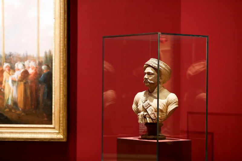 Bust of Mohammed Osman Khan, the ambassador of Tipu Sultan of Mysore in India, who came to Versailles in 1788 to negotiate a military treaty against England, on display at the exhibition.