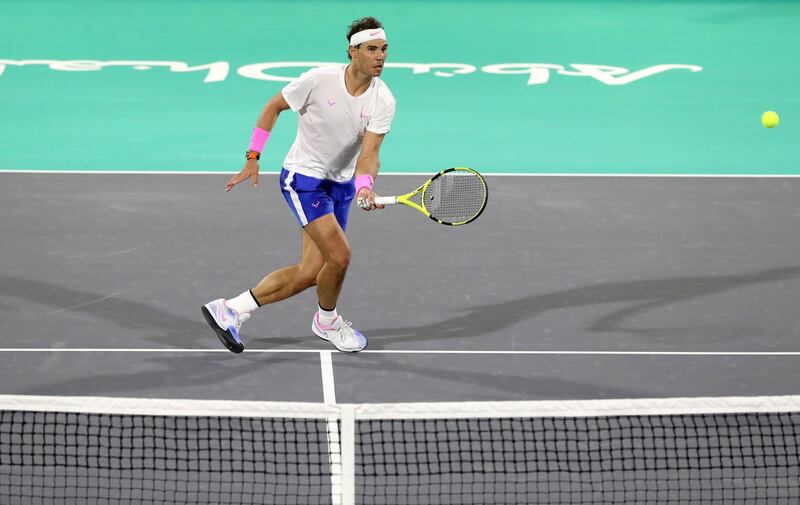 Abu Dhabi, United Arab Emirates - Reporter: Jon Turner: Rafael Nadal plays a shot during the semi final between Rafael Nadal v Karen Khachanov at the Mubadala World Tennis Championship. Friday, December 20th, 2019. Zayed Sports City, Abu Dhabi. Chris Whiteoak / The National