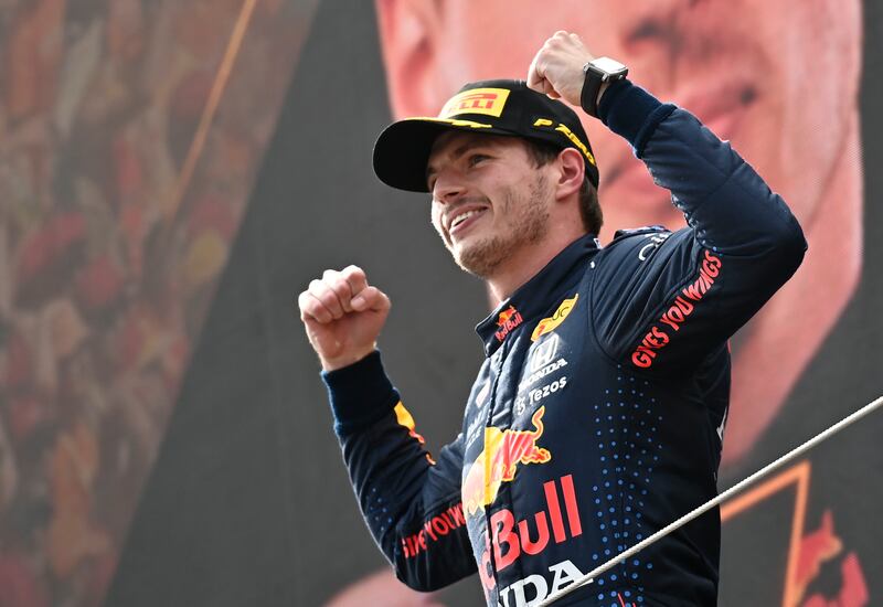 Red Bull's Max Verstappen celebrates winning the Austrian GP on Sunday.