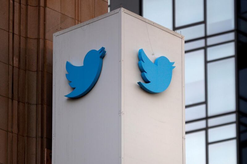 FILE PHOTO: A Twitter logo is seen outside the company headquarters in San Francisco, California, U.S., January 11, 2021. REUTERS/Stephen Lam/File Photo  GLOBAL BUSINESS WEEK AHEAD