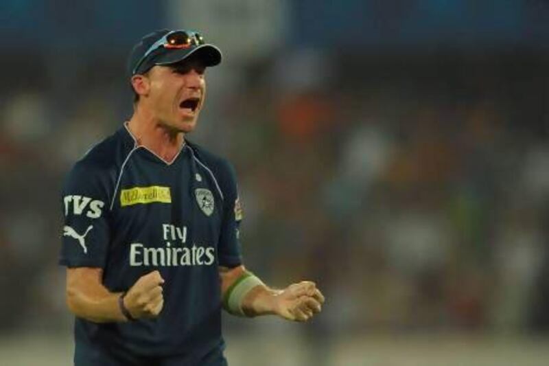 Dale Steyn, pictured playing for Deccan Chargers last year, took two wickets for the Sunrisers Hyderabad in their win over the Delhi Daredevils.