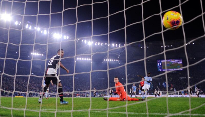 Lazio's Felipe Caicedo scores their third goal. Reuters