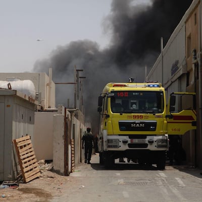 <p>Civil Defence deals with the fire in Mussaffah.&nbsp;Courtesy Abu Dhabi Police</p>