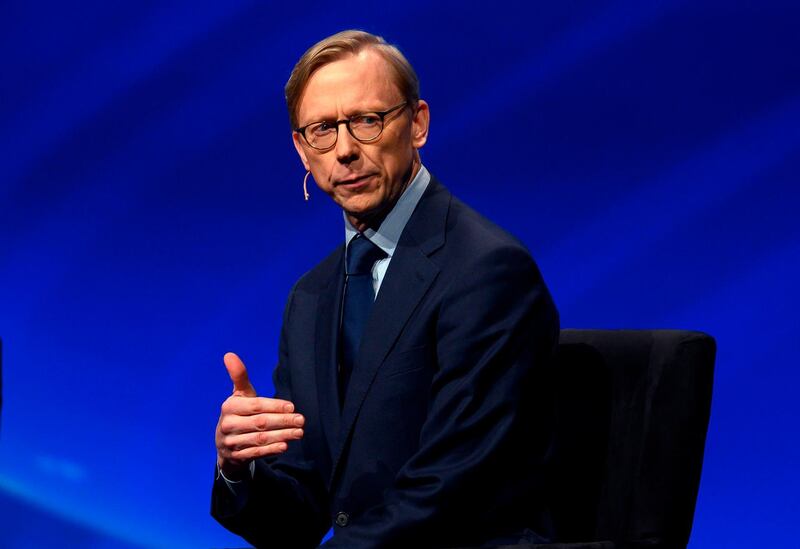 (FILES) In this file photo taken on March 24, 2019 Brian Hook, the US State Department Special Representative for Iran, speaks during the American Israel Public Affairs Committee (AIPAC) conference in Washington, DC. US President Donald Trump's son-in-law and assistant Jared Kushner has departed on a trip to Morocco, Jordan and Israel, the White House said on May 28, 2019, signalling a fresh round of talks on a proposed US Mideast peace plan. Kushner is accompanied by Jason Greenblatt, Trump's special representative to international negotiations, and Brian Hook, the special US representative for Iran, the White House said. / AFP / ANDREW CABALLERO-REYNOLDS
