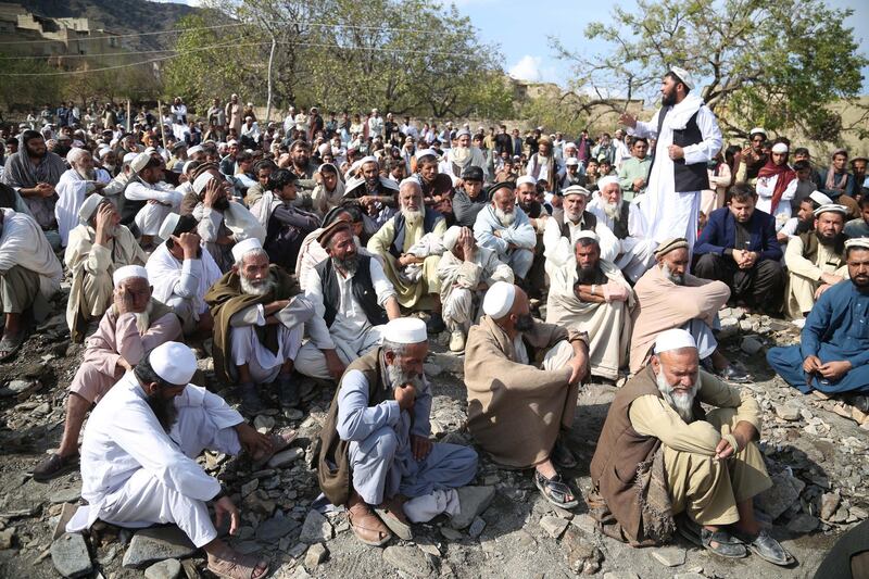 People attend the funeral and burial of the victims a day after an explosion at a mosque in Haska Mena district of Nangarhar province, Afghanistan.  EPA