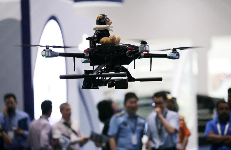 ABU DHABI , UNITED ARAB EMIRATES , FEB 26  – 2018 :-  Live demo  of UAV – X820 drone from Dahua technology on the second day of UMEX held at ADNEC in Abu Dhabi. ( Pawan Singh / The National ) For News