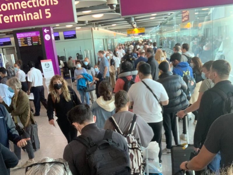 TV documentary maker Louis Theroux tweeted an image of the queues at Heathrow Airport. Louis Theroux/Twitter