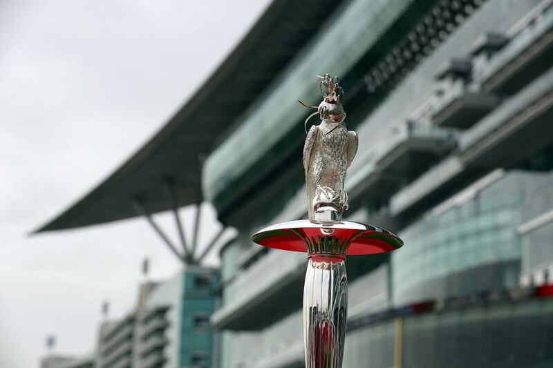 Dubai, United Arab Emirates - March 30, 2019: Different trophies on display at the Dubai World Cup. Saturday the 30th of March 2019 at Meydan Racecourse, Dubai. Chris Whiteoak / The National
