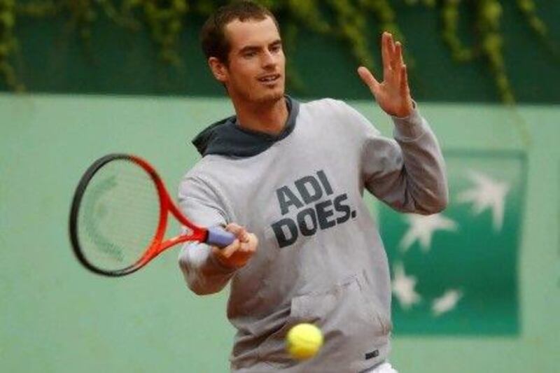 Andy Murray works on his forehand during a practice session on day six of the French Open at Roland Garros.
