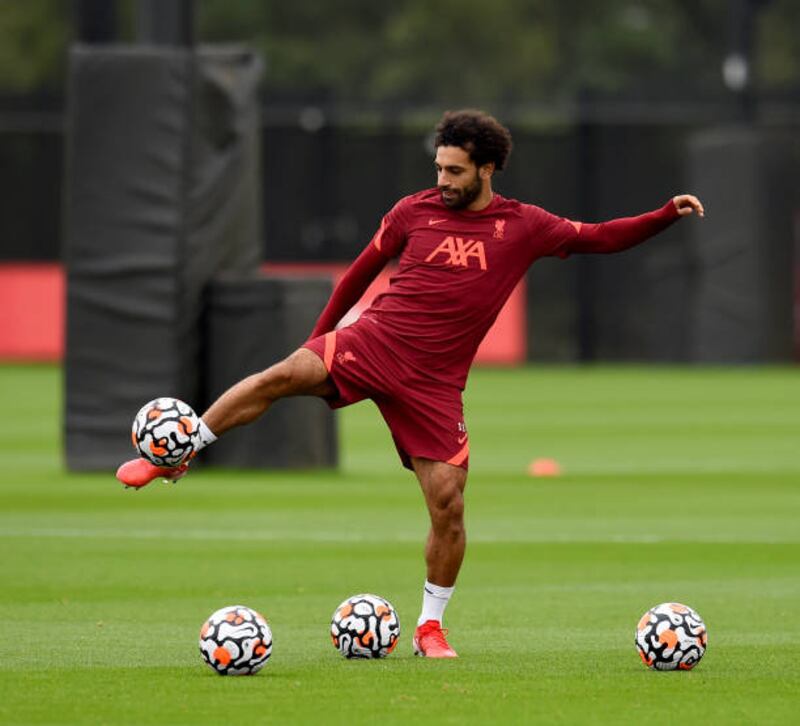 Mohamed Salah during Liverpool's training session at AXA Training Centre on Tuesday, August 17, 2021 in Kirkby.