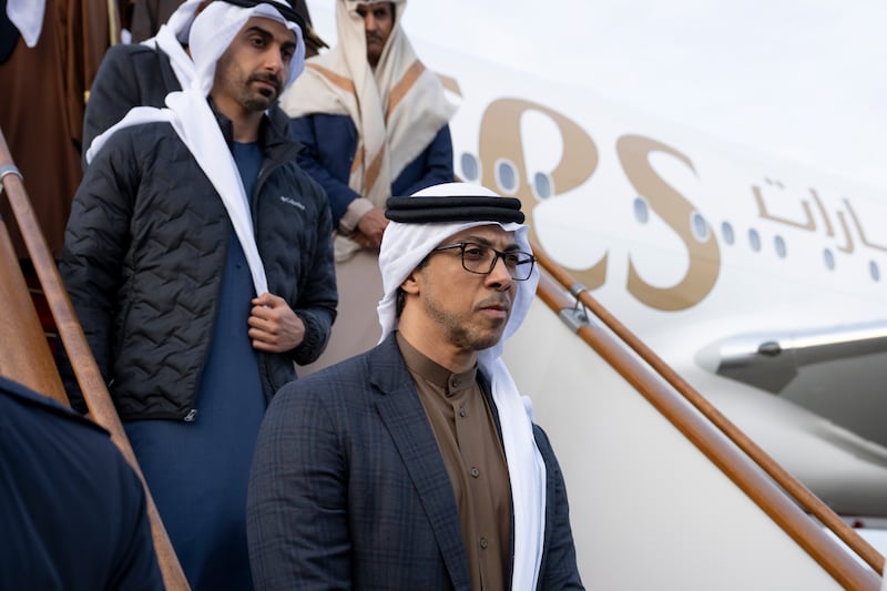 Sheikh Mohamed is accompanied by Sheikh Mansour bin Zayed, Vice President, Deputy Prime Minister and Minister of the Presidential Court, Sheikh Abdullah bin Zayed, Minister of Foreign Affairs, and Sheikh Hamdan bin Mohamed