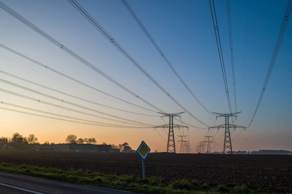 Electricity pylons and power lines in Normandy, France. Bloomberg 