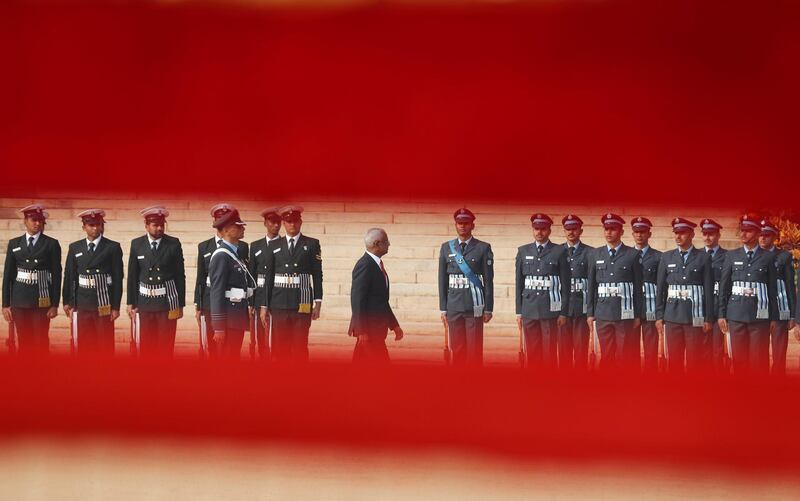 Maldives President Ibrahim Mohamed Solih inspects an honour guard during his ceremonial reception at the forecourt of India's Rashtrapati Bhavan presidential palace in New Delhi, India. Reuters