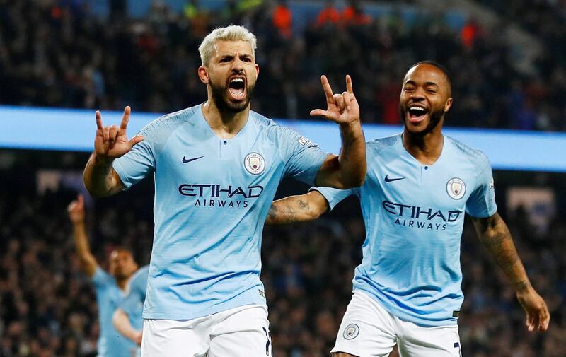 Soccer Football - Premier League - Manchester City v West Ham United - Etihad Stadium, Manchester, Britain - February 27, 2019  Manchester City's Sergio Aguero celebrates scoring their first goal from the penalty spot    Action Images via Reuters/Jason Cairnduff  EDITORIAL USE ONLY. No use with unauthorized audio, video, data, fixture lists, club/league logos or "live" services. Online in-match use limited to 75 images, no video emulation. No use in betting, games or single club/league/player publications.  Please contact your account representative for further details.     TPX IMAGES OF THE DAY