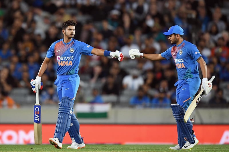 Shreyas Iyer, left, powered India to victory in the first T20 against New Zealand at Eden Park in Auckland on Friday. Getty Images