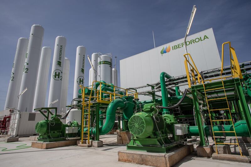 Hydrogen storage tanks and pipework at Iberdola's Puertollano green hydrogen plant in Spain. Bloomberg