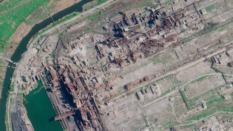 A satellite image shows damage at the Azovstal steelworks in Mariupol, Ukraine. AP