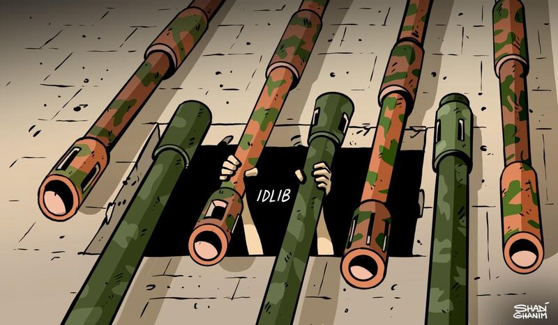 Our cartoonist Shadi Ghanim's take on the strikes in Idlib by the pro-Assad regime forces and the crisis they could spark.