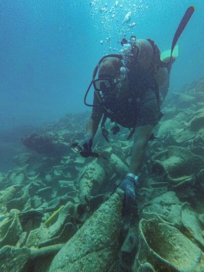 A diver examines the site of the wreck off the coast of Al Alamein. Photo: Egyptian Ministry of Tourism and Antiquities