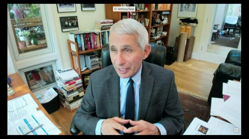 Dr Anthony Fauci, director of the National Institute of Allergy and Infectious Diseases is seen in a frame grab from a video feed as he testifies remotely from his home during a US Senate Committee for Health, Education, Labor, and Pensions. REUTERS