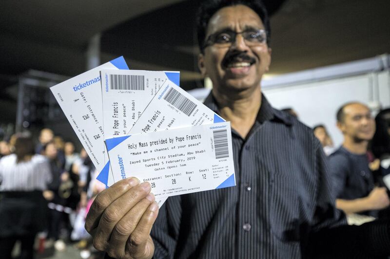 DUBAI, UNITED ARAB EMIRATES -Rudolph Pinto excited to get Papal tickets for his family at St. Mary's Catholic Church, Oud Mehta.  Leslie Pableo for The National for Patrick Ryan's story