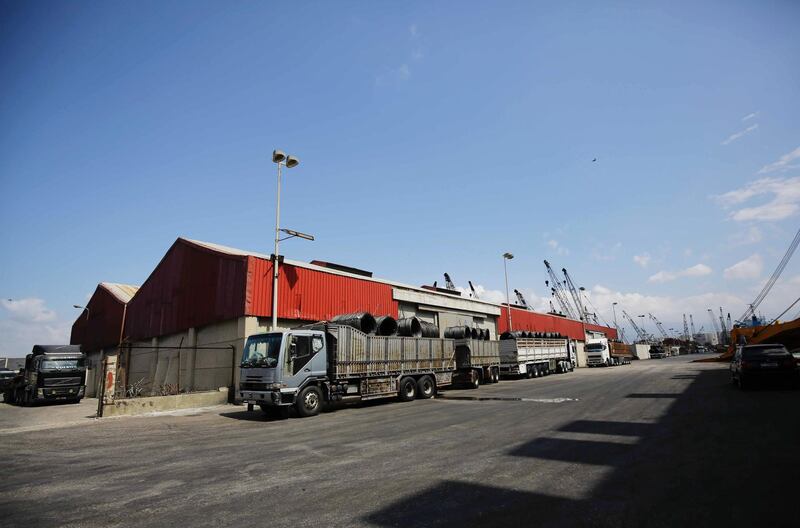 Trailer lorries loaded with cargo at Tripoli port in northern Lebanon. AFP