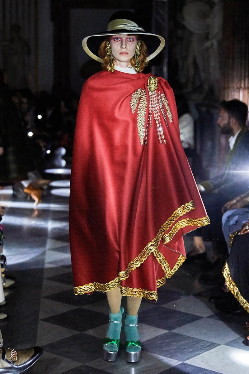A gold-edged cape from the Resort 2020 collection by Alessandro Michele for Gucci. All photos: Gucci 