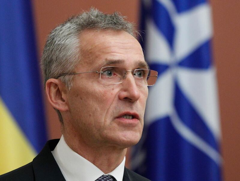 epa07962274 Jens Stoltenberg, the NATO Secretary-General speaks during a joint press conference with Ukrainian President Volodymyr Zelensky, after the NATO – Ukraine Commission meeting in Kiev, Ukraine, 31 October 2019. Jens Stoltenberg arrived in Ukraine on a two-day visit at the invitation of the Ukrainian authorities.  EPA/STEPAN FRANKO