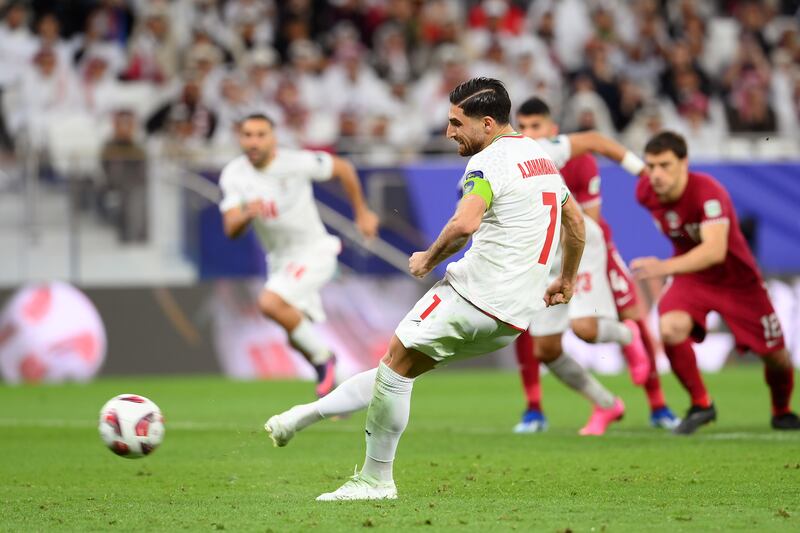 Alireza Jahanbakhsh scores from the spot for Iran. Getty Images