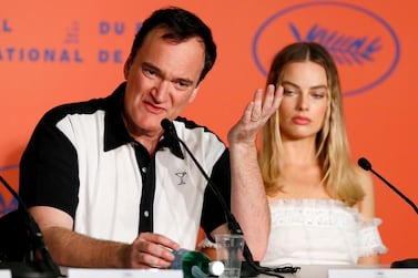 Quentin Tarantino and Margot Robbie at the 'Once Upon A Time In Hollywood' press conference during the Cannes Film Festival. Getty Images