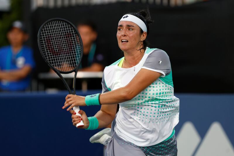 Ons Jabeur of Tunisia in action against Madison Keys of the USA during their match at the women's Mubadala Silicon Valley Classic tennis tournament at San Jose State University in San Jose, California, USA, 03 August 2022.   EPA/JOHN G.  MABANGLO