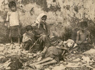 Famine Scenes in Lebanon 1915. Famine Scenes in Lebanon,  Documents economiques, politiques & scientifiques  publies par l'Asie francaise, 1921. Courtesy Archives and Special Collections, Jafet Library, AUB *** Local Caption ***  na15ap-famine-2.jpg