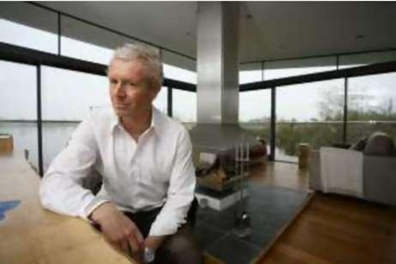 Jeremy Paxman in the The Hide - a lake house  in the garden of his house (Howells Barn) on Lower Mill Estate, (which he owns) in  Gloucestershire, England.  Photograph by Jonathan Player for The National, November 6th 2008. *** Local Caption ***  Paxman11.jpg