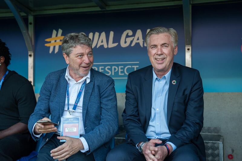 GENEVA, SWITZERLAND - APRIL 21: Head Coach Carlo Ancelotti looks on during the UEFA Match for Solidarity at Stade de Geneva on April 21, 2018 in Geneva, Switzerland. (Photo by Robert Hradil/Getty Images)