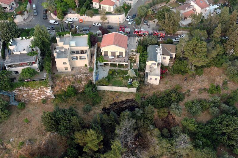 A drone image shows an area on the outskirts of Jerusalem reportedly hit by a rocket launched from the Gaza Strip. Reuters