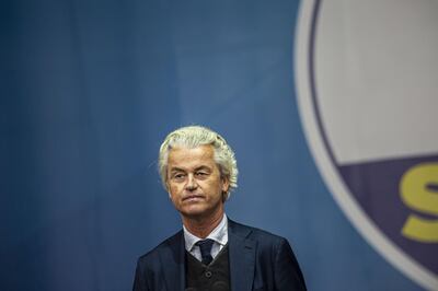 Geert Wilders, leader of the Dutch Freedom Party (PVV), pauses while speaking during a League Party campaign rally with European nationalists ahead of European Parliamentary elections, in Milan, Italy, on Saturday, May 18, 2019. Italy's Deputy Prime Minister Matteo Salvini wants to turn into a show of strength for Europe's army of nationalist leaders trying to upend the continent's politics. Photographer: Francesca Volpi/Bloomberg